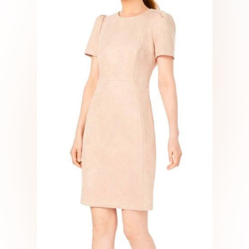 NWT Calvin Klein Scuba Suede Tulip Sleeve Sheath Dress